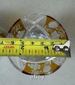 Amber Decanter 2 Bohemian Cut To Clear Cordial Shot Glasses Amber Decanter 2 Bohemian Cut To Clear Cordial Shot Glasses