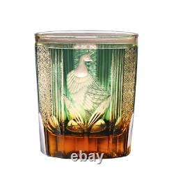 Amber Green Whiskey Glasses Japanese Style Hand Cut Crystal Kiriko Glass 8.5oz