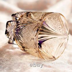 Amber Purple Whiskey Glass Japanese Style Cut Crystal Kiriko Glass 11oz