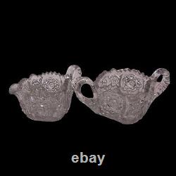 America Brilliant AB Cut Crystal Glass Cream and Sugar Bowl 1900 Hobstars