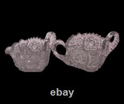 America Brilliant AB Cut Crystal Glass Cream and Sugar Bowl 1900 Hobstars