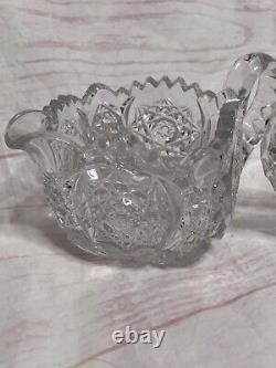 America Brilliant AB Cut Crystal Glass Cream and Sugar Bowl 1900 Hobstars