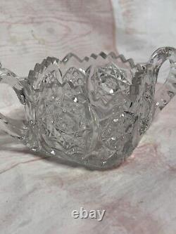 America Brilliant AB Cut Crystal Glass Cream and Sugar Bowl 1900 Hobstars