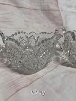 America Brilliant AB Cut Crystal Glass Cream and Sugar Bowl 1900 Hobstars