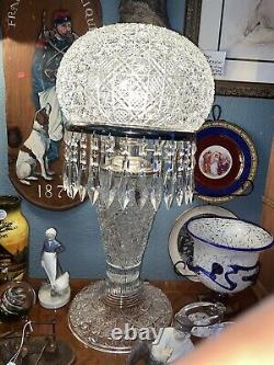 AmericanBrilliant Cut Glass Crystal Mushroom Column Table Lamp 26