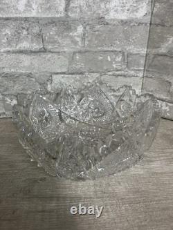 American Antique Vintage Cut Crystal Glass Bowl Sawtooth Stars 10 Serving Dish
