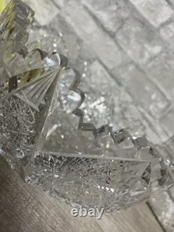American Antique Vintage Cut Crystal Glass Bowl Sawtooth Stars 10 Serving Dish