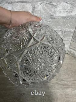 American Antique Vintage Cut Crystal Glass Bowl Sawtooth Stars 10 Serving Dish
