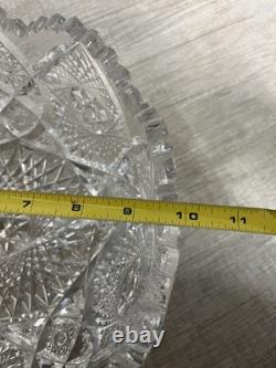 American Antique Vintage Cut Crystal Glass Bowl Sawtooth Stars 10 Serving Dish