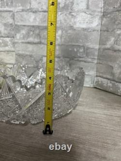 American Antique Vintage Cut Crystal Glass Bowl Sawtooth Stars 10 Serving Dish
