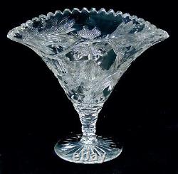 American Brilliant ABP California Intaglio Cut Glass Trefoil Vase Acorn