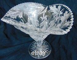 American Brilliant ABP California Intaglio Cut Glass Trefoil Vase Acorn