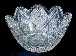 American Brilliant ABP Cut Glass Crystal Bowl 9 Hobstars Hobnail Miters