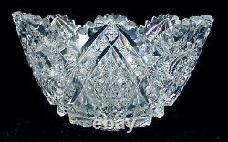 American Brilliant ABP Cut Glass Crystal Bowl 9 Hobstars Hobnail Miters