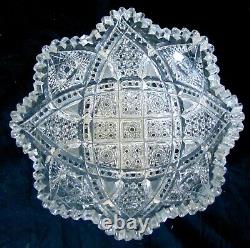 American Brilliant ABP Cut Glass Crystal Bowl 9 Hobstars Hobnail Miters