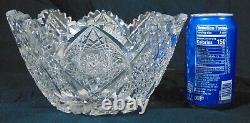 American Brilliant ABP Cut Glass Crystal Bowl 9 Hobstars Hobnail Miters