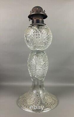 American Brilliant Antique Glass Cut Crystal Large Banquet Oil Lamp No Shade