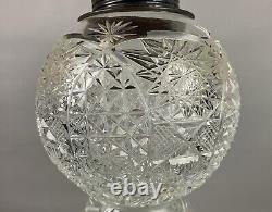 American Brilliant Antique Glass Cut Crystal Large Banquet Oil Lamp No Shade