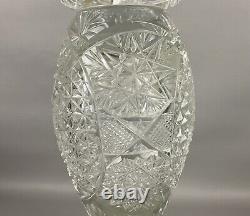American Brilliant Antique Glass Cut Crystal Large Banquet Oil Lamp No Shade