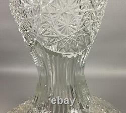 American Brilliant Antique Glass Cut Crystal Large Banquet Oil Lamp No Shade