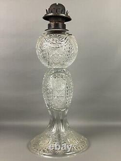 American Brilliant Antique Glass Cut Crystal Large Banquet Oil Lamp No Shade