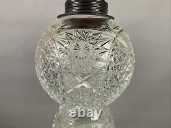 American Brilliant Antique Glass Cut Crystal Large Banquet Oil Lamp No Shade