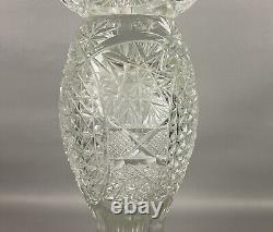 American Brilliant Antique Glass Cut Crystal Large Banquet Oil Lamp No Shade