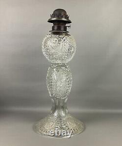 American Brilliant Antique Glass Cut Crystal Large Banquet Oil Lamp No Shade