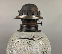 American Brilliant Antique Glass Cut Crystal Large Banquet Oil Lamp No Shade