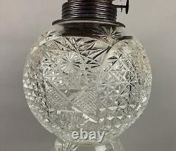 American Brilliant Antique Glass Cut Crystal Large Banquet Oil Lamp No Shade