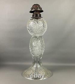 American Brilliant Antique Glass Cut Crystal Large Banquet Oil Lamp No Shade