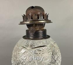 American Brilliant Antique Glass Cut Crystal Large Banquet Oil Lamp No Shade
