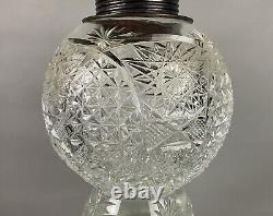 American Brilliant Antique Glass Cut Crystal Large Banquet Oil Lamp No Shade