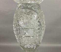American Brilliant Antique Glass Cut Crystal Large Banquet Oil Lamp No Shade