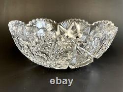 American Brilliant Antique Thick Cut Glass Crystal 8 Bowl Hobstars ABP