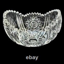 American Brilliant Bowl Oval Leaded Glass Fan Cut Pinwheel Hobstar Sawtooth Rim