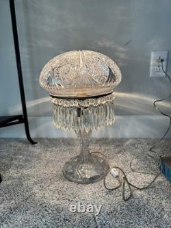 American Brilliant Crystal Hand Cut Glass Table Lamp Vintage
