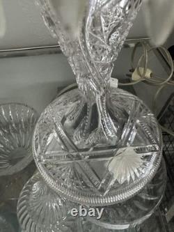 American Brilliant Crystal Hand Cut Glass Table Lamp Vintage