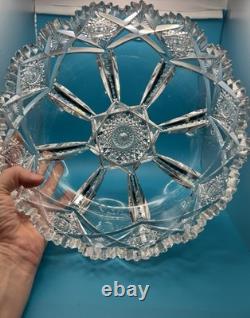 American Brilliant Cut Crystal Glass Bowl, Round Geometric, 10 wide 4 deep