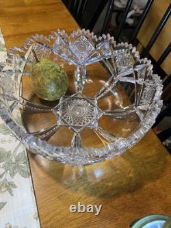 American Brilliant Cut Crystal Glass Bowl, Round Geometric, 10 wide 4 deep