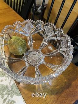 American Brilliant Cut Crystal Glass Bowl, Round Geometric, 10 wide 4 deep