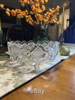 American Brilliant Cut Crystal Glass Bowl, Round Geometric, 10 wide 4 deep