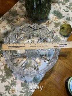 American Brilliant Cut Crystal Glass Bowl, Round Geometric, 10 wide 4 deep