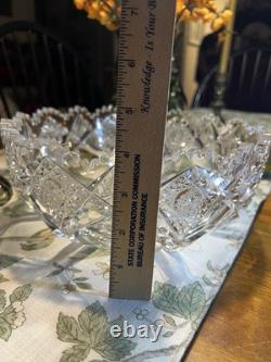 American Brilliant Cut Crystal Glass Bowl, Round Geometric, 10 wide 4 deep