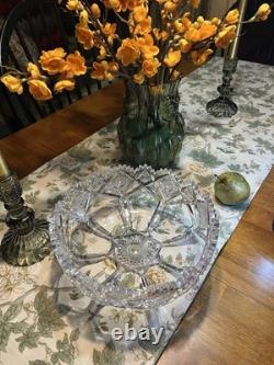 American Brilliant Cut Crystal Glass Bowl, Round Geometric, 10 wide 4 deep