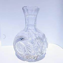 American Brilliant Cut Crystal Glass Carafe 8.5 Tall, Hobstar & Fan Pattern