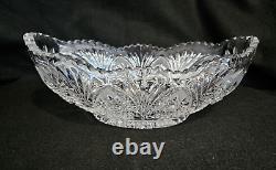 American Brilliant Cut Crystal Glass Oval Bowl Centerpiece Sawtooth Rim 12 1/2