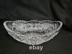American Brilliant Cut Crystal Glass Oval Bowl Centerpiece Sawtooth Rim 12 1/2