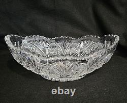 American Brilliant Cut Crystal Glass Oval Bowl Centerpiece Sawtooth Rim 12 1/2