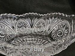 American Brilliant Cut Crystal Glass Oval Bowl Centerpiece Sawtooth Rim 12 1/2